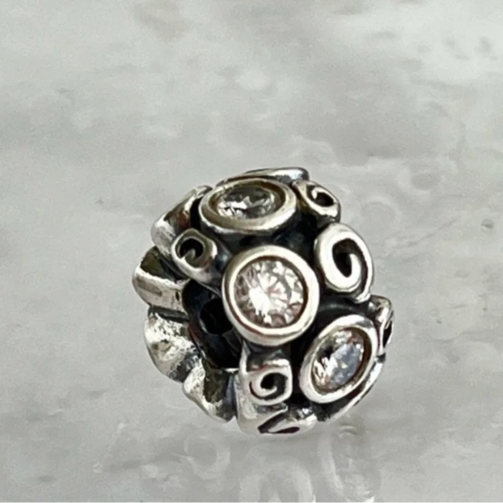 Pandora 925 Clear CZ Primrose Path Rare Retired Swirls Bead Charm